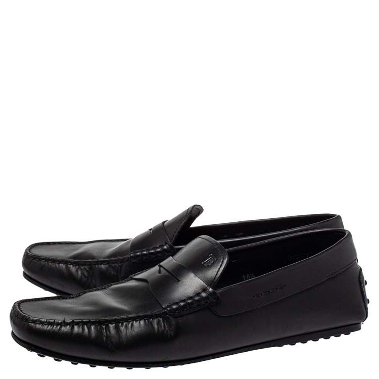 Pre Owned Tod's Black Leather Slip On Penny Loafers Size 45