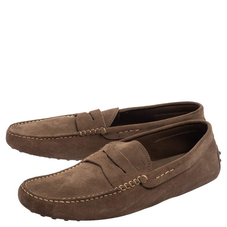 Pre Owned Tod's Brown Suede Slip On Penny Loafers 45