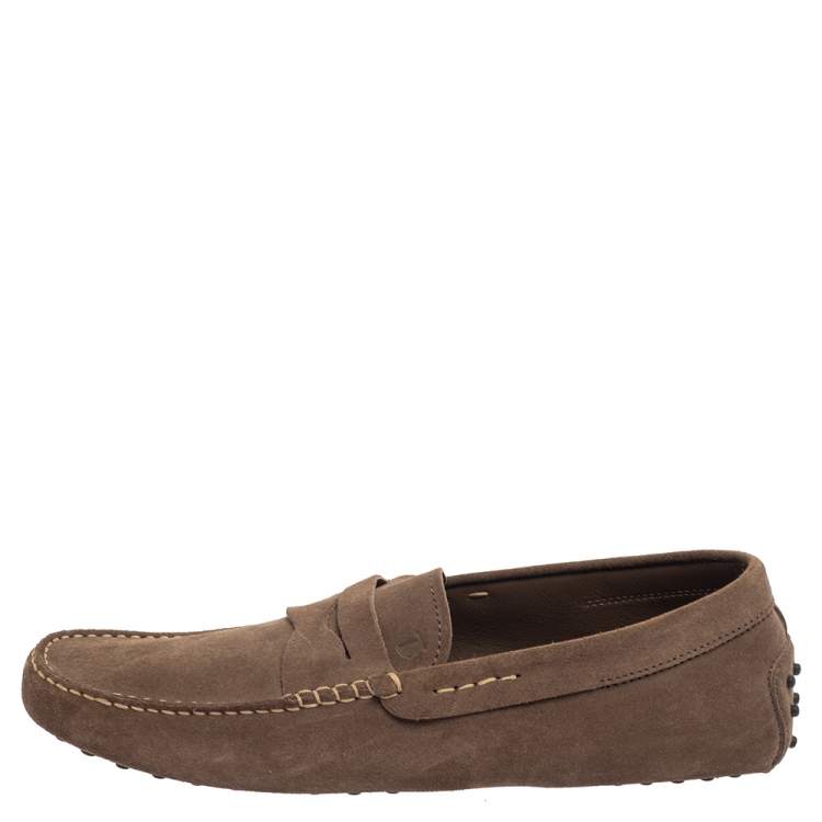 Pre Owned Tod's Brown Suede Slip On Penny Loafers 45