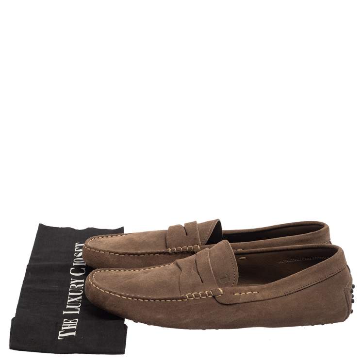 Pre Owned Tod's Brown Suede Slip On Penny Loafers 45
