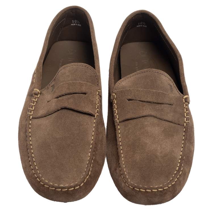 Pre Owned Tod's Brown Suede Slip On Penny Loafers 45