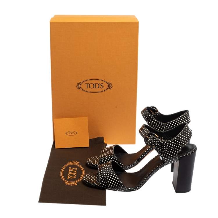 Pre Owned Tod's Black/White Python Embossed Leather Ankle Strap Sandals Size 40