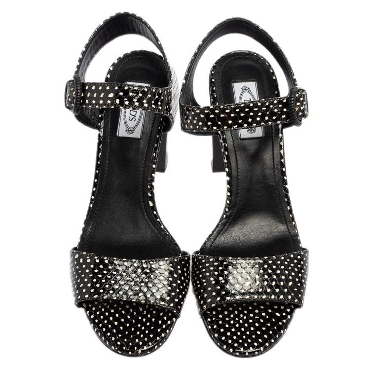 Pre Owned Tod's Black/White Python Embossed Leather Ankle Strap Sandals Size 40