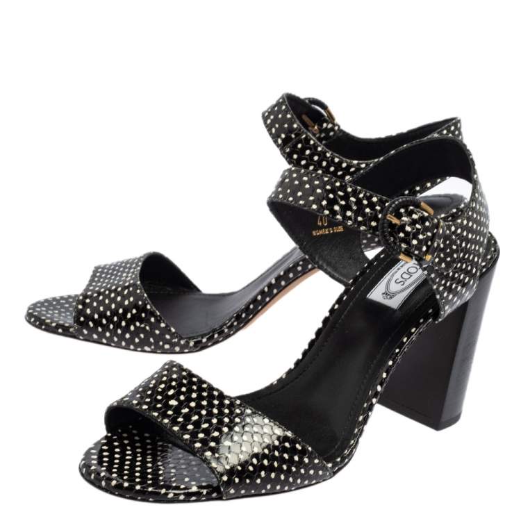 Pre Owned Tod's Black/White Python Embossed Leather Ankle Strap Sandals Size 40