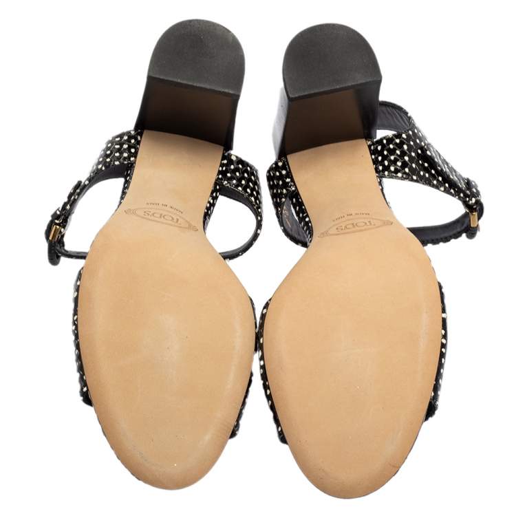 Pre Owned Tod's Black/White Python Embossed Leather Ankle Strap Sandals Size 40