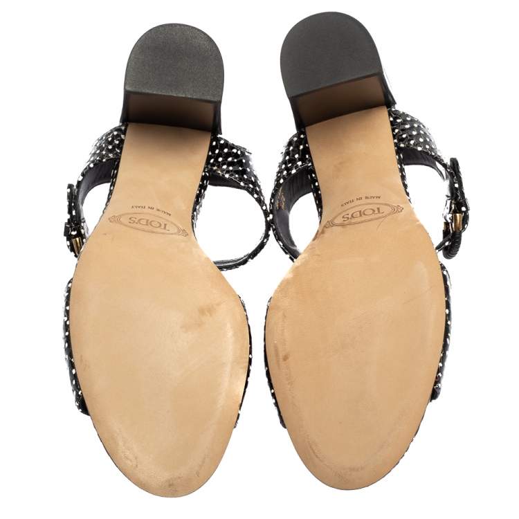 Pre Owned Tod's Black Leather Ankle Strap Sandals Size 37.5