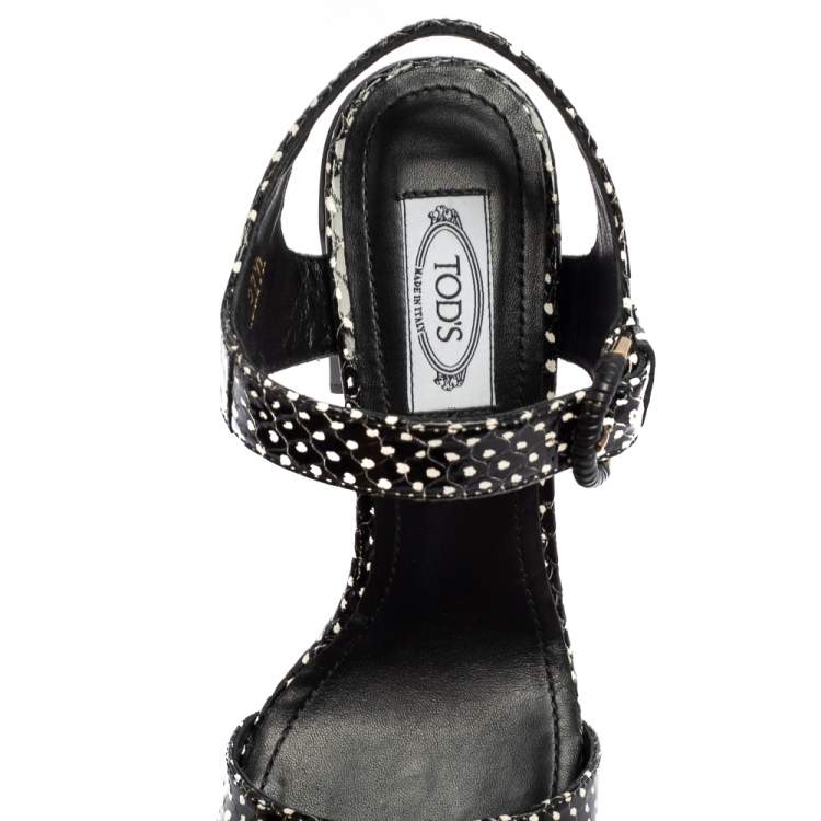 Pre Owned Tod's Black Leather Ankle Strap Sandals Size 37.5