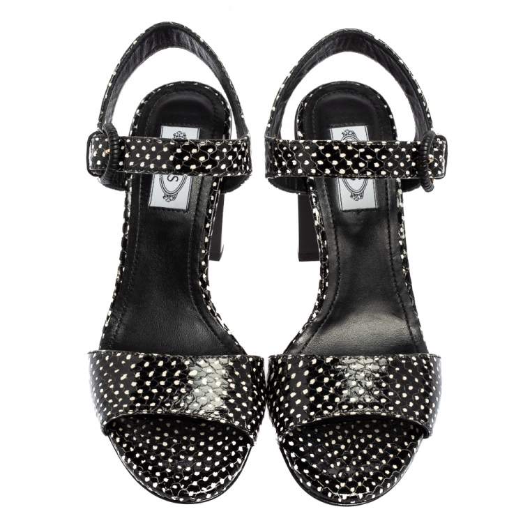 Pre Owned Tod's Black Leather Ankle Strap Sandals Size 37.5