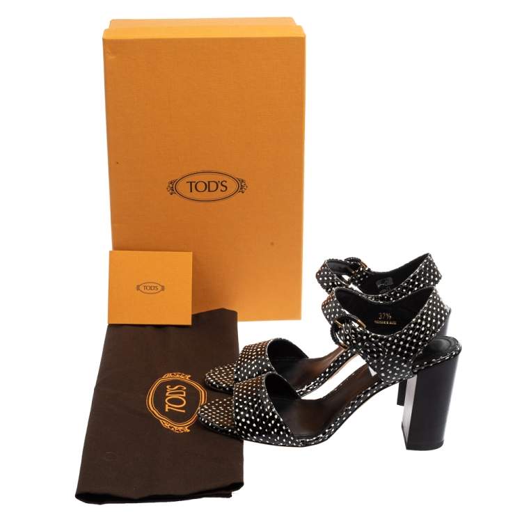 Pre Owned Tod's Black Leather Ankle Strap Sandals Size 37.5