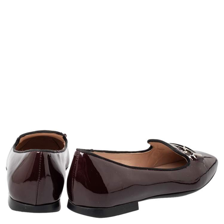 Pre Owned Tod's Burgundy Patent Leather Double T Smoking Slippers Size 38