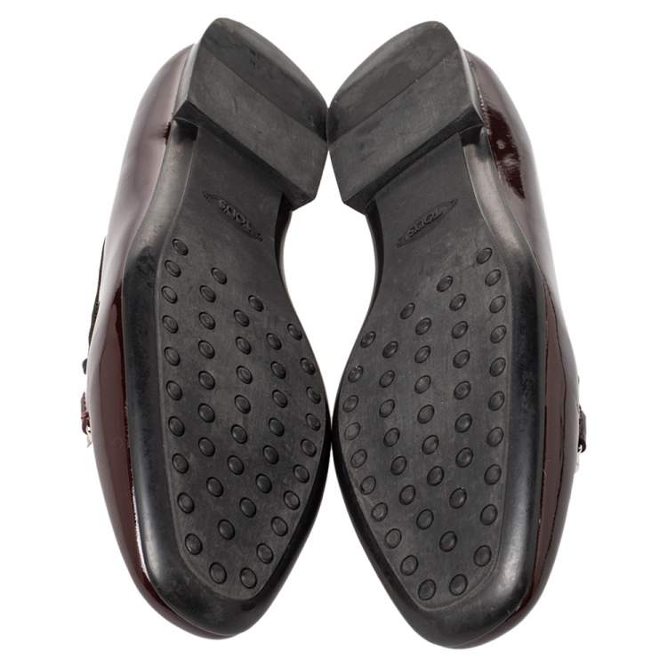 Pre Owned Tod's Burgundy Patent Leather Double T Smoking Slippers Size 38