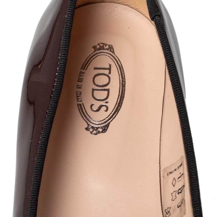 Pre Owned Tod's Burgundy Patent Leather Double T Smoking Slippers Size 38