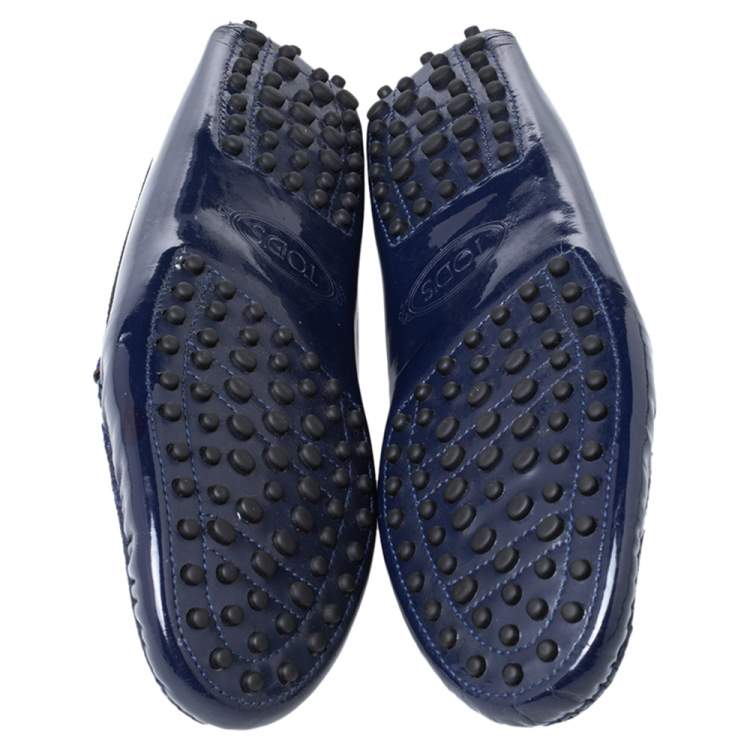 Pre Owned Tod's Blue Patent Leather Penny Slip On Loafers Size 39.5