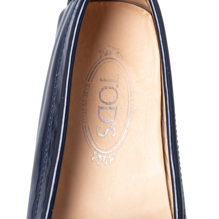 Pre Owned Tod's Blue Patent Leather Penny Slip On Loafers Size 39.5