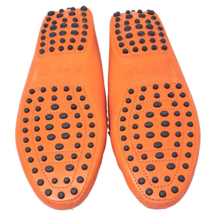 Pre Owned Tod's Orange Leather Bow Slip On Loafers Size 39