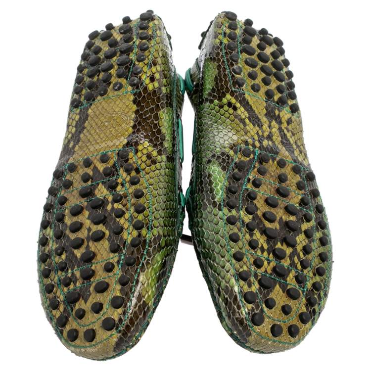 Pre Owned Tod's Green Python Leather Slip On Loafers Size 35