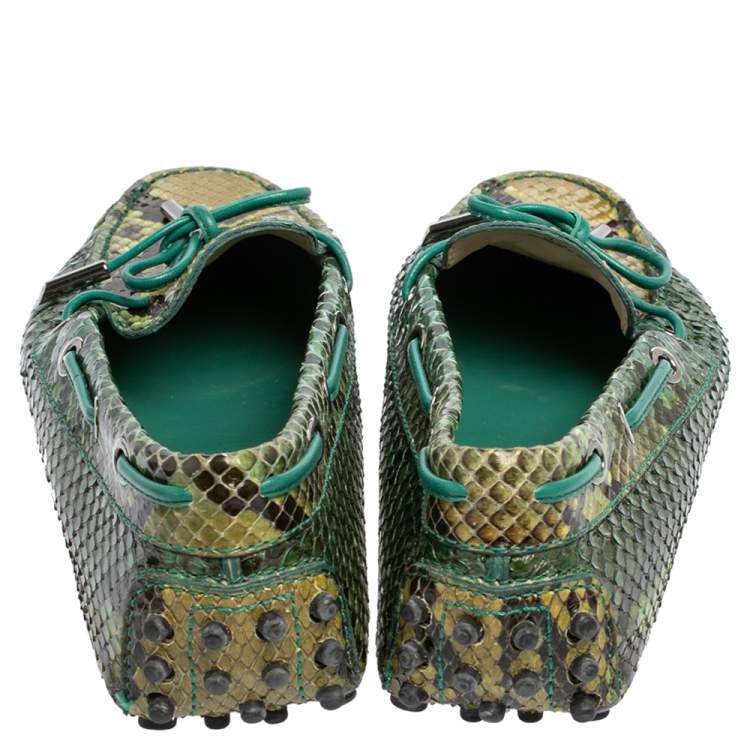 Pre Owned Tod's Green Python Leather Slip On Loafers Size 35