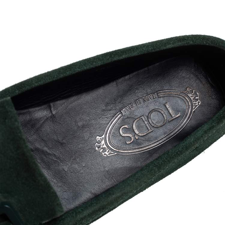 Pre Owned Tod's Green Suede Fringe Slip On Loafers Size 36.5 