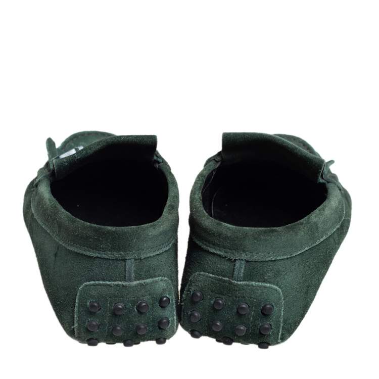 Pre Owned Tod's Green Suede Fringe Slip On Loafers Size 36.5 
