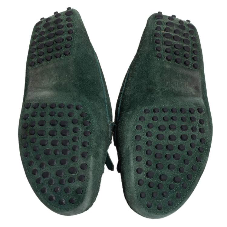 Pre Owned Tod's Green Suede Fringe Slip On Loafers Size 36.5 