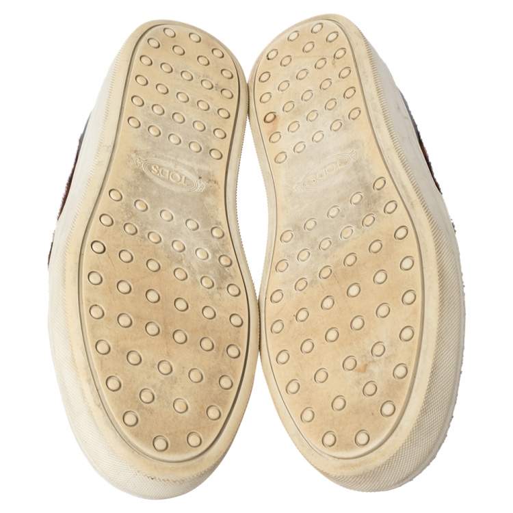 Pre Owned Tod's Brown Leopard Print Calf Hair Slip On Sneakers Size 38.5