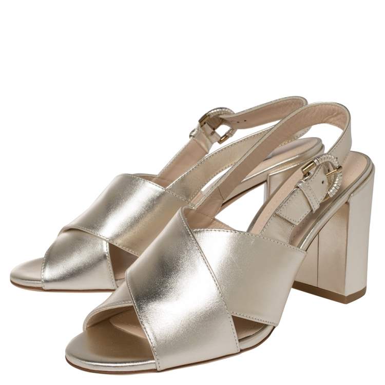 Pre Owned Tod's Metallic Silver Leather Criss Cross Slingback Sandals Size 36.5
