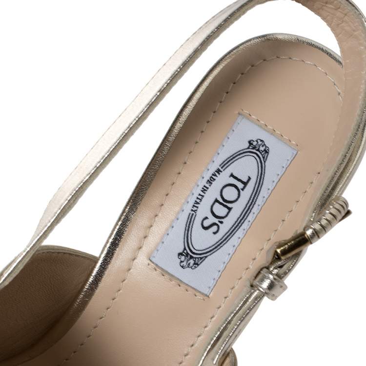 Pre Owned Tod's Metallic Silver Leather Criss Cross Slingback Sandals Size 36.5