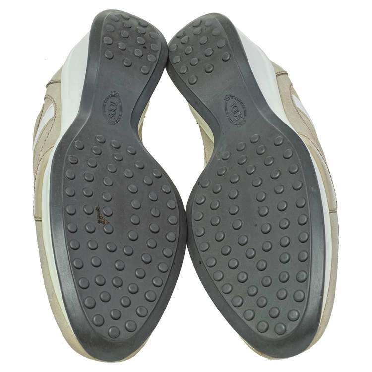 Pre Owned Tod's Grey/White Leather And Suede Low Top Sneakers Size 39.5 