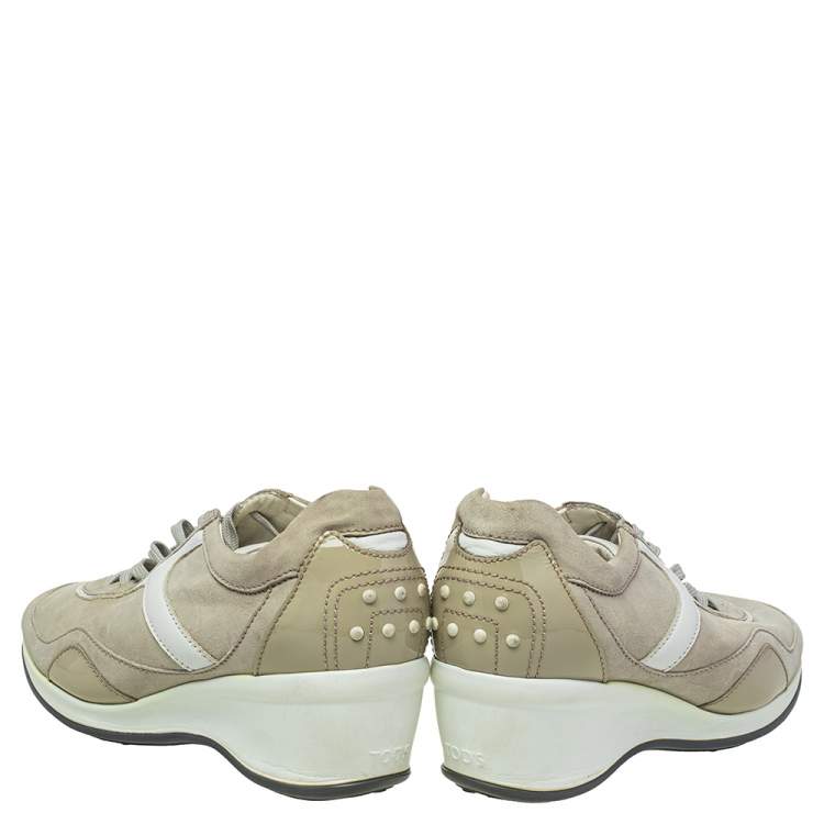Pre Owned Tod's Grey/White Leather And Suede Low Top Sneakers Size 39.5 