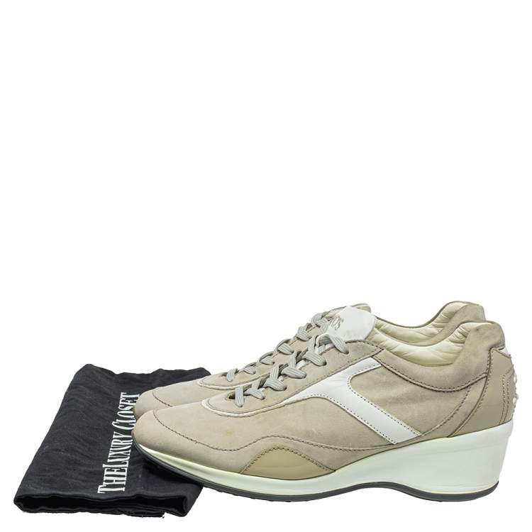 Pre Owned Tod's Grey/White Leather And Suede Low Top Sneakers Size 39.5 