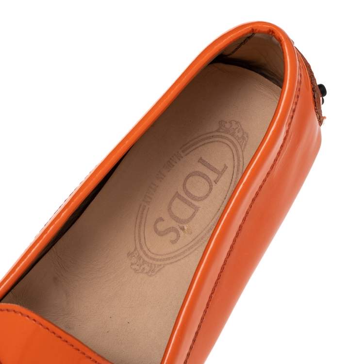 Pre Owned Tod's Orange Patent Leather Penny Slip On Loafers Size 39