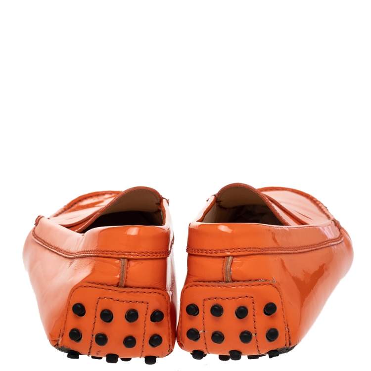 Pre Owned Tod's Orange Patent Leather Penny Slip On Loafers Size 39
