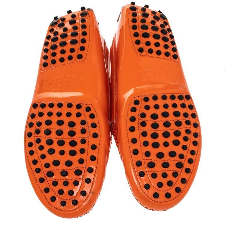 Pre Owned Tod's Orange Patent Leather Penny Slip On Loafers Size 39