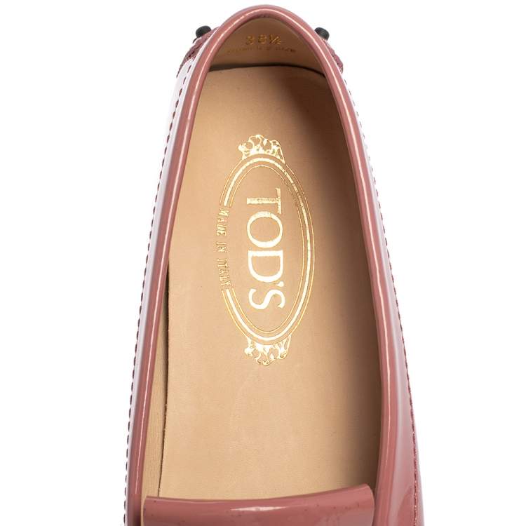 Pre Owned Tod's Pink Patent Leather Fringe Safety Pin Loafers Size 38.5