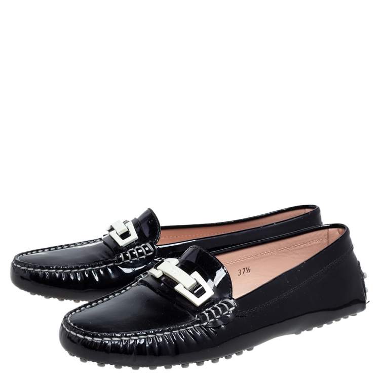 Pre Owned Tod's Black Patent Leather Horsebit Loafers Size 37.5 