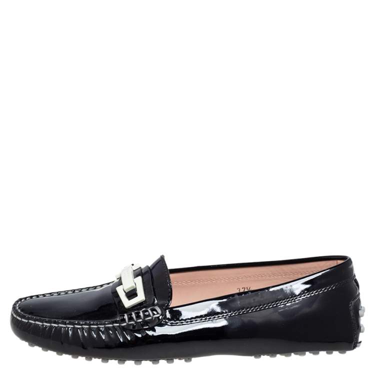 Pre Owned Tod's Black Patent Leather Horsebit Loafers Size 37.5 