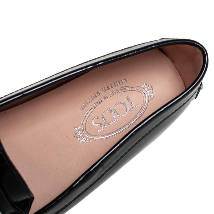 Pre Owned Tod's Black Patent Leather Horsebit Loafers Size 37.5 