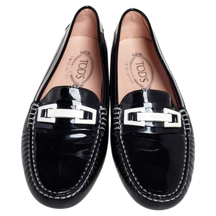 Pre Owned Tod's Black Patent Leather Horsebit Loafers Size 37.5 