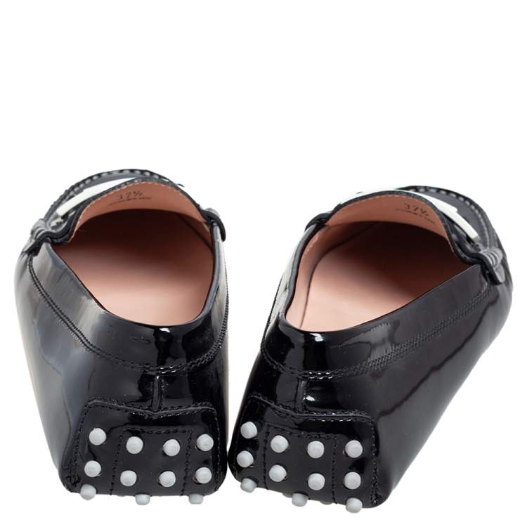 Pre Owned Tod's Black Patent Leather Horsebit Loafers Size 37.5 
