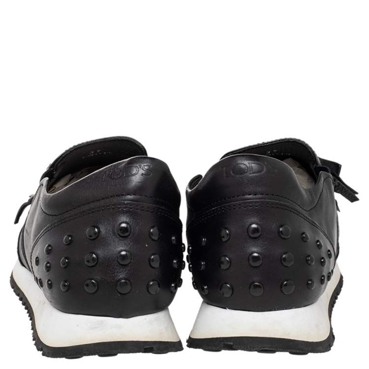 Pre Owned Tod's Black Leather Fringed Slip On Sneakers Size 37