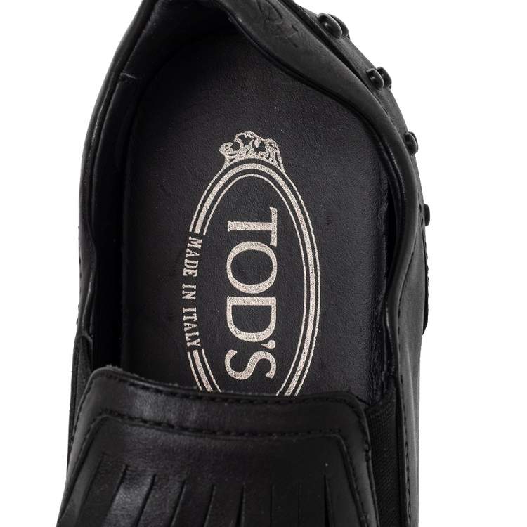 Pre Owned Tod's Black Leather Fringed Slip On Sneakers Size 37