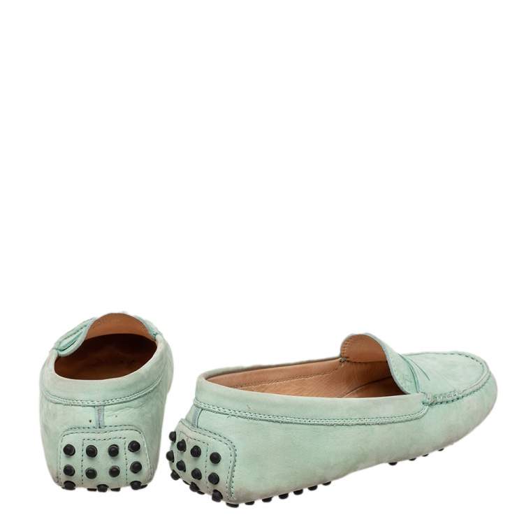 Pre Owned Tod's Mint Green Nubuck Leather Penny Slip On Loafers Size 38