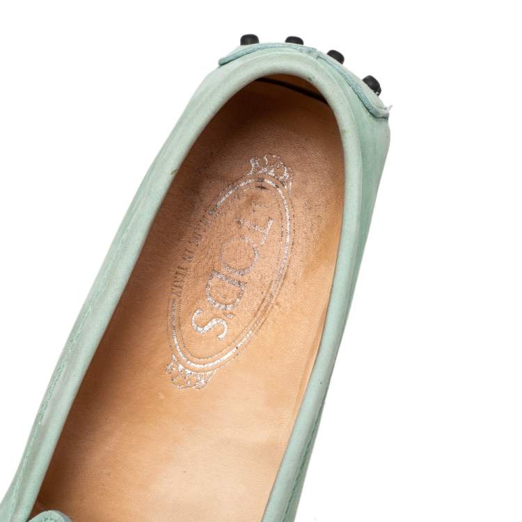 Pre Owned Tod's Mint Green Nubuck Leather Penny Slip On Loafers Size 38