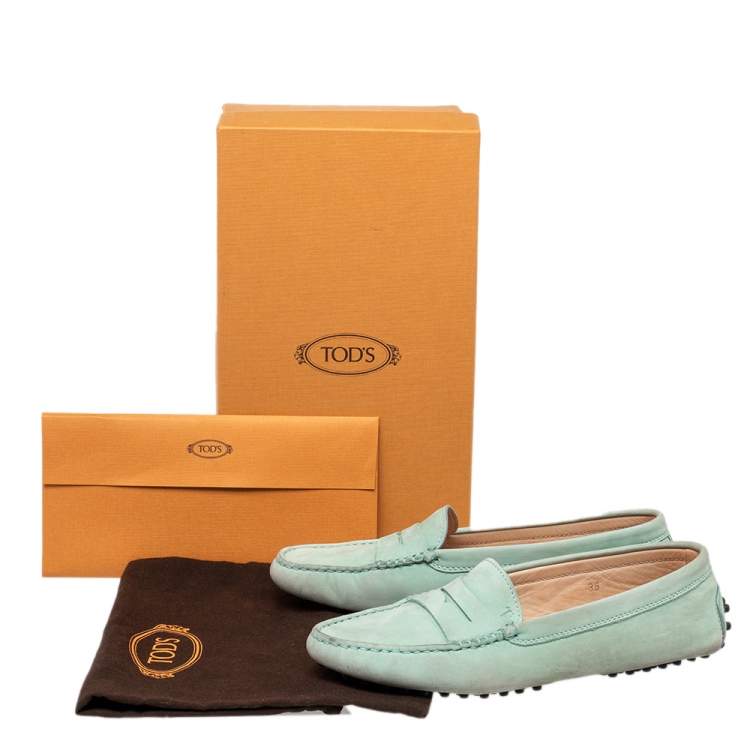 Pre Owned Tod's Mint Green Nubuck Leather Penny Slip On Loafers Size 38