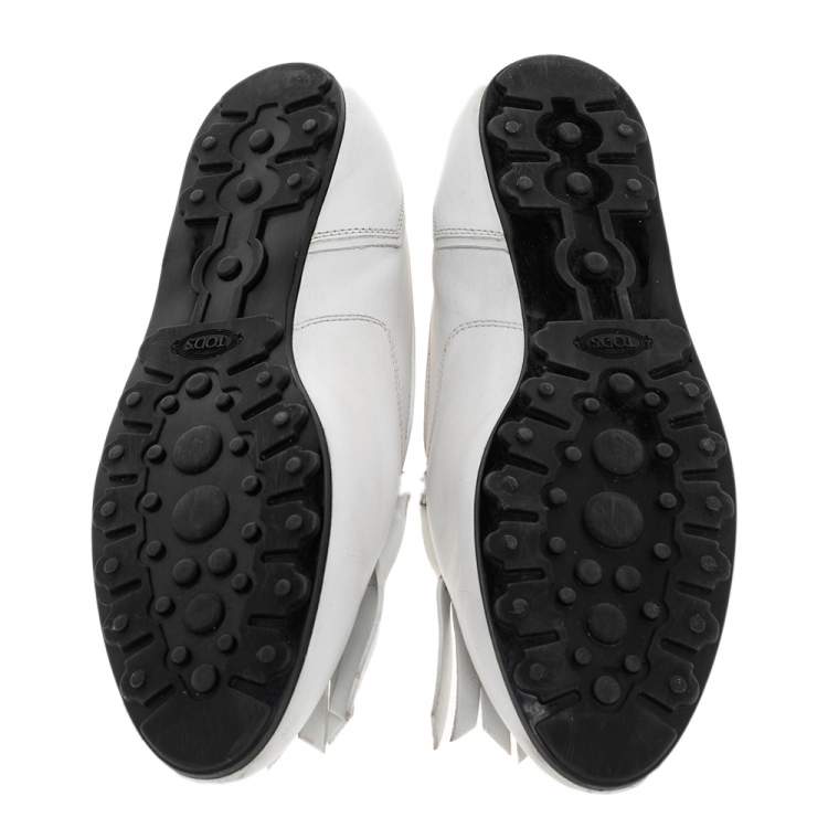 مملوكة مسبقًا Tod's White Leather Fringe Slip On Loafers Size 37.5