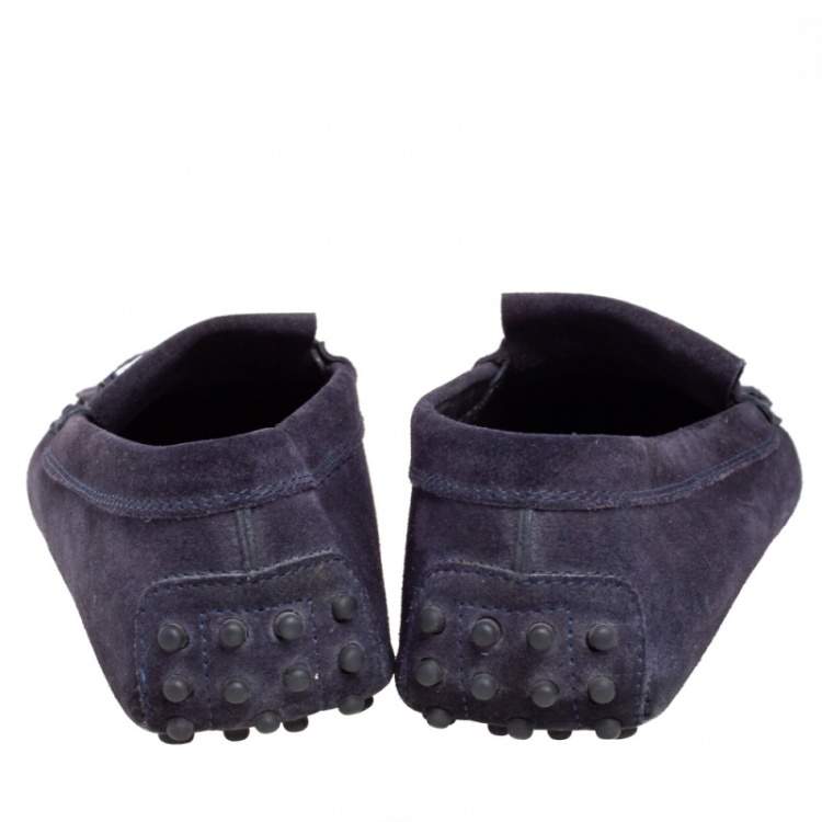 Pre Owned Tod's Navy Blue Suede Bit Fringe Loafers Size 39