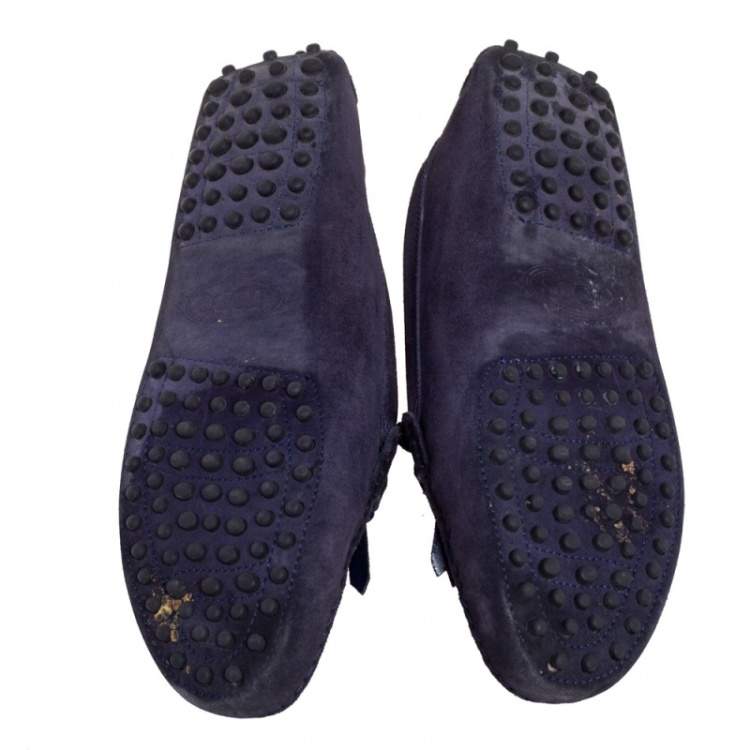 Pre Owned Tod's Navy Blue Suede Bit Fringe Loafers Size 39