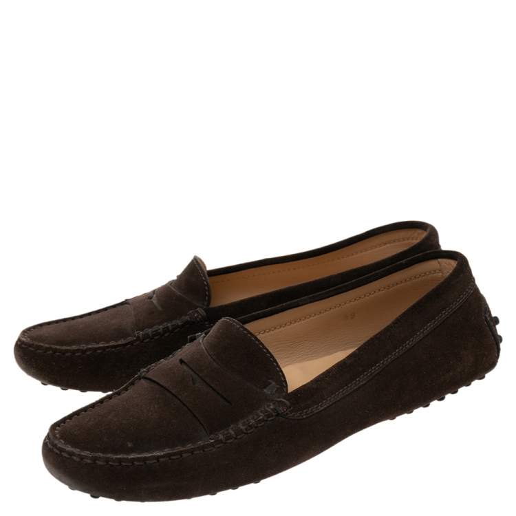 مملوكة مسبقًا Tod's Dark Brown Suede Penny Slip On Loafers Size 39