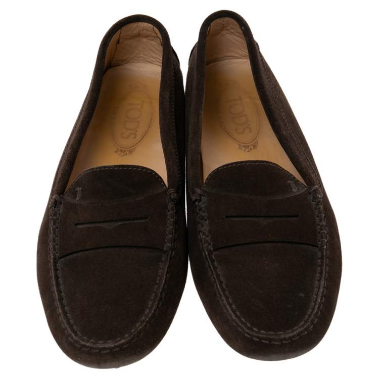 مملوكة مسبقًا Tod's Dark Brown Suede Penny Slip On Loafers Size 39