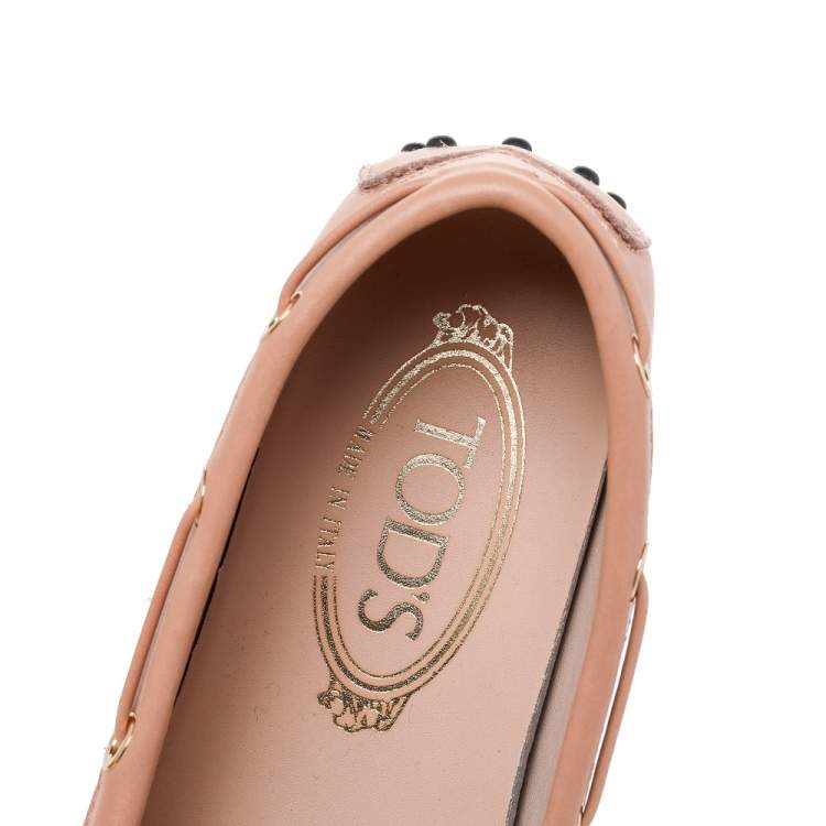 Pre Owned Tod's Beige Leather Bow Slip On Loafers Size 36